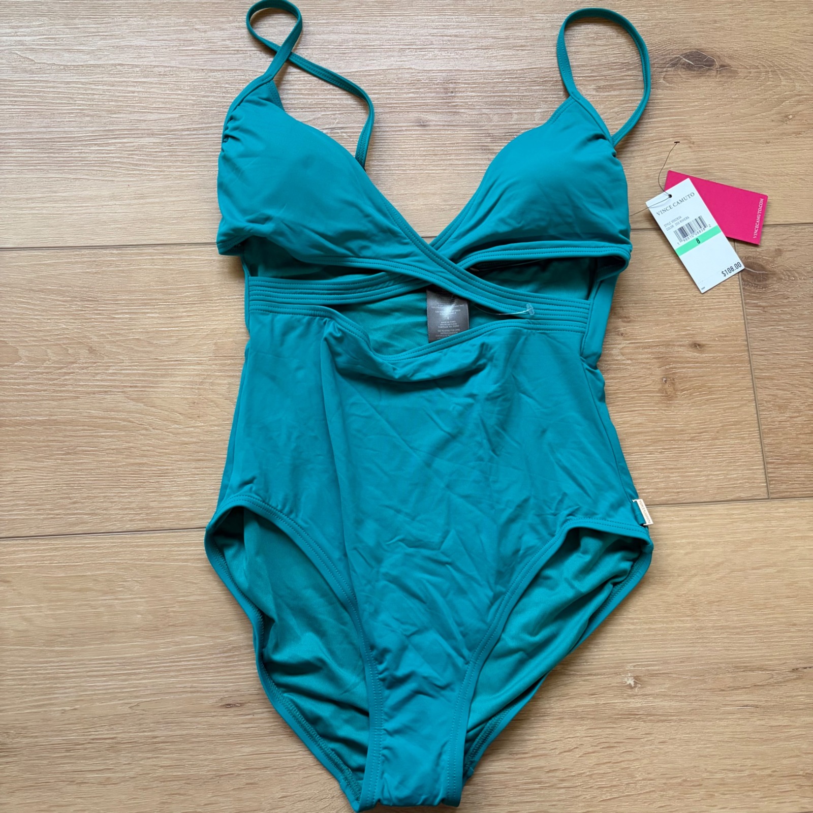 Vince Camuto Womens Riviera Teal Cutout One Piece Swimsuit V09283a Size 8 New